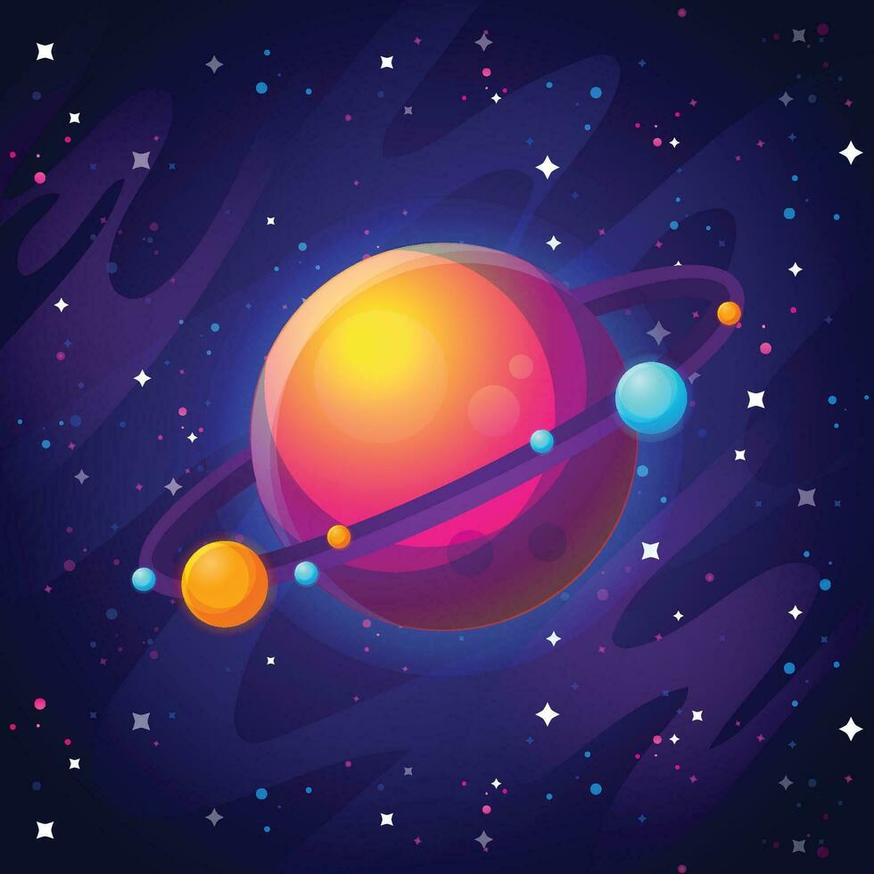 Cartoon galaxy background with colorful planets vector