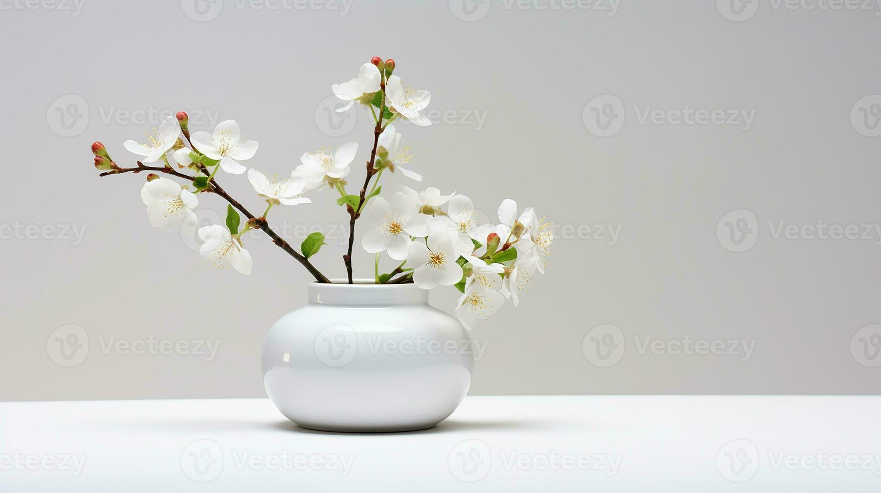 Photo of Hawthorn flower in pot isolated on white background. Generative AI