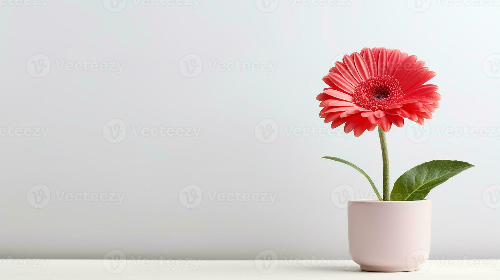 Photo of Gerbera flower in pot isolated on white background. Generative AI