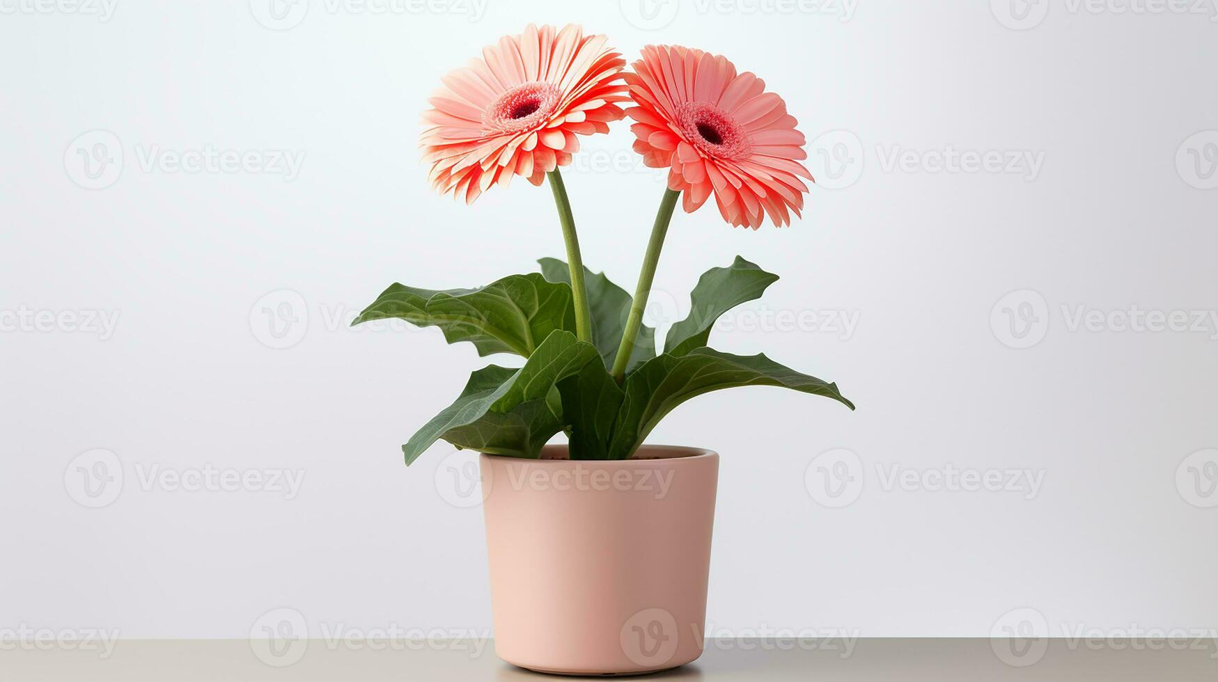 Photo of Gerbera flower in pot isolated on white background. Generative AI