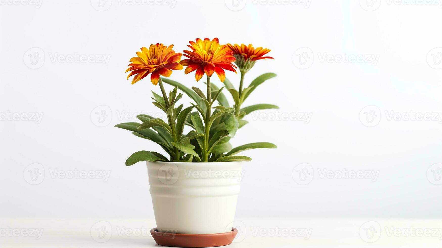 Photo of Gaillardia flower in pot isolated on white background. Generative AI