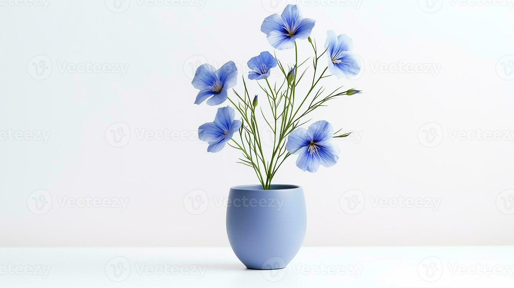 Photo of Flax flower in pot isolated on white background. Generative AI