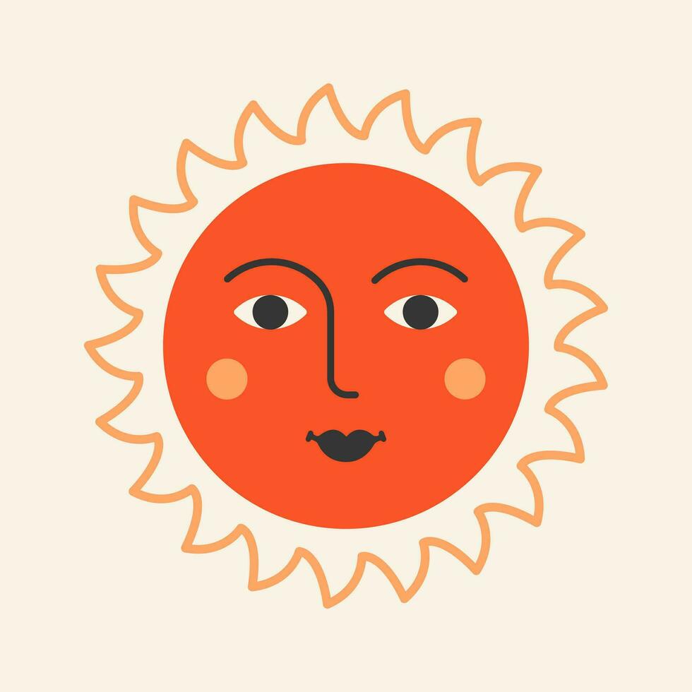 Summer Sun flat icon. Warm shining beams with smiling cheerful face.  Sunshine emoji, positive emotions. Vector illustration