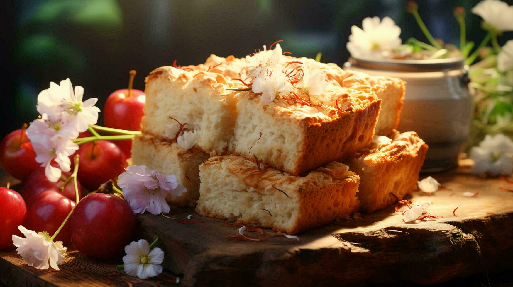 Fresco delicioso manzana tarta charlotte Pastelería mentiras en el mesa en el café panadería selectivo atención borroso antecedentes. ai generado foto