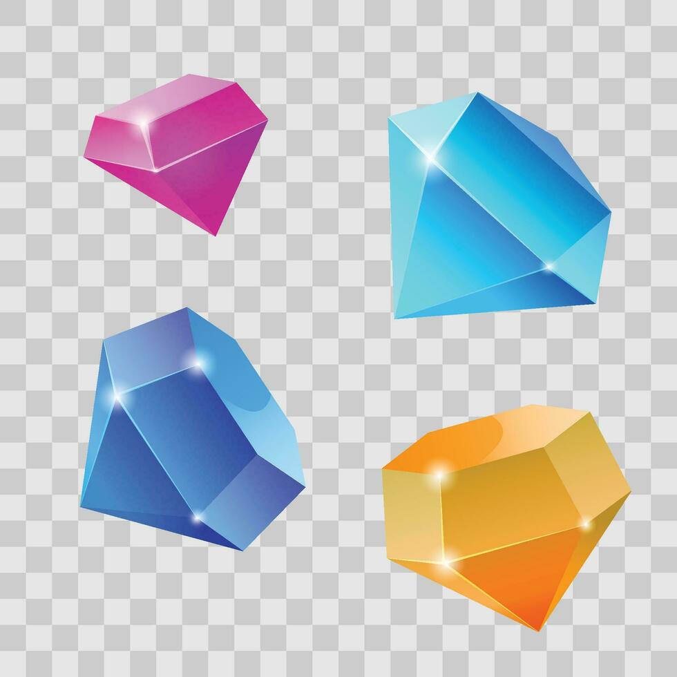 Vector crystal gems jewel rocks and mineral stones set