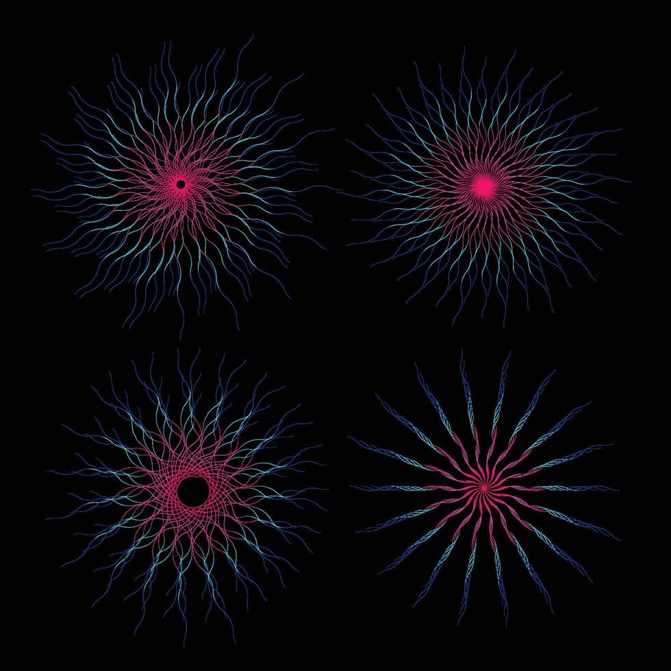 Set colorful Dotted Spiral Vortex Vector illustration. Vector flower realistic optical illustraion. Abstract backgground