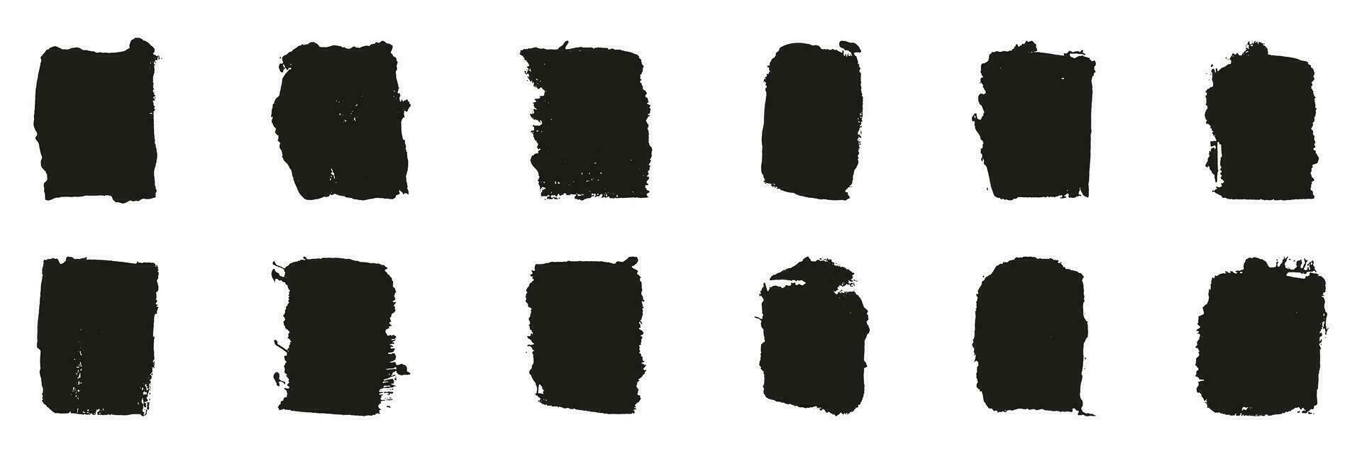 Brush Stroke Paint Texture, Dirty Black Ink Collection. Square Brushstroke Background for Banner Set. Grungy Paintbrush in Rectangle Shape. Abstract Graphic Element. Isolated Vector Illustration.