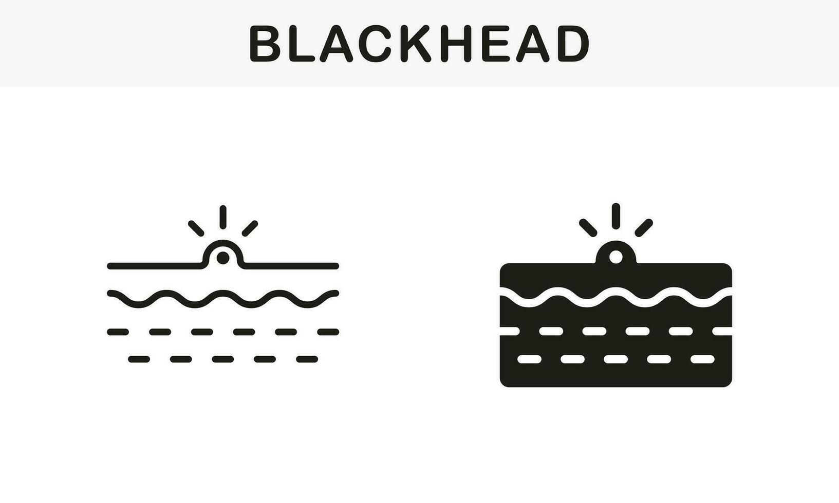 Blackhead, Skin Acne, Comedo Line and Silhouette Black Icon Set. Deep Dirty Pore, Skin Problem Symbol Collection. Pimple and Inflammation Sebum Pictogram. Isolated Vector Illustration.