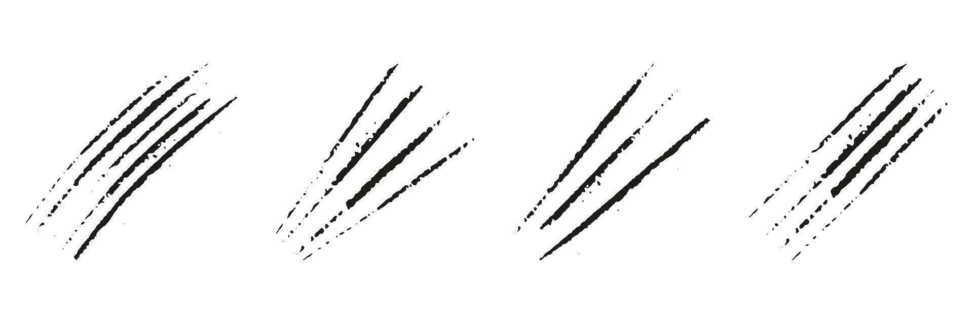 Claw Scratch Set. Tiger or Cat Talon, Beast Nail Mark. Wild Animal Attack Trace, Grunge Texture. Scary Laceration Trail. Abstract Slash Collection. Design Element. Isolated Vector Illustration.