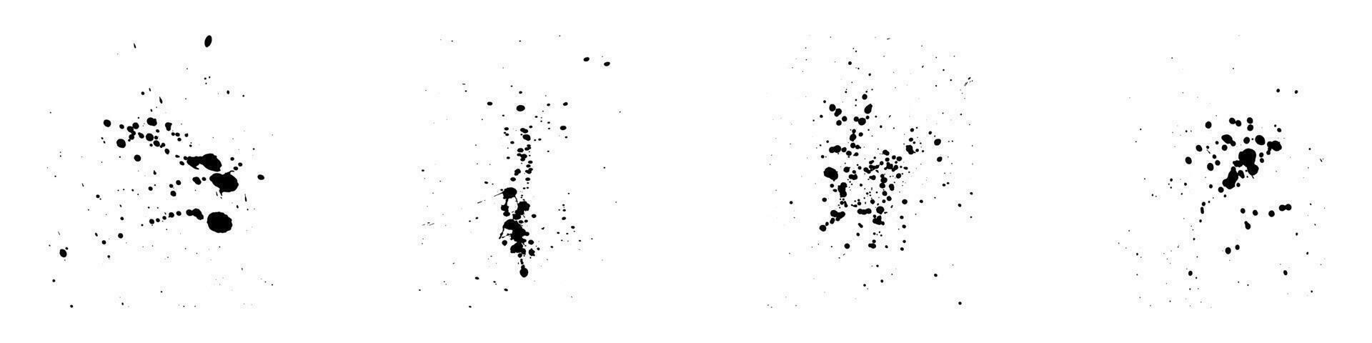 Abstract Ink Splash, Paint Brush Dirty Splatter Set. Blot, Stain Texture. Splat Collection. Paintbrush Rough Splotch, Black Messy Spatter. Grunge Effect Design Element. Isolated Vector Illustration.