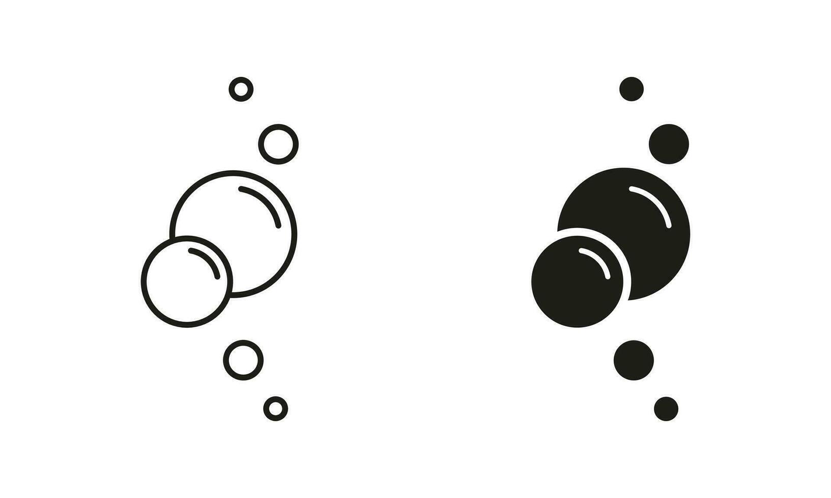 Sphere Bubble Soap, Champagne Drops Pictogram. Foam, Air Oxygen Line and Silhouette Black Icon Set. Soda Symbol Collection. Underwater Ball. Clean Water. Isolated Vector Illustration.