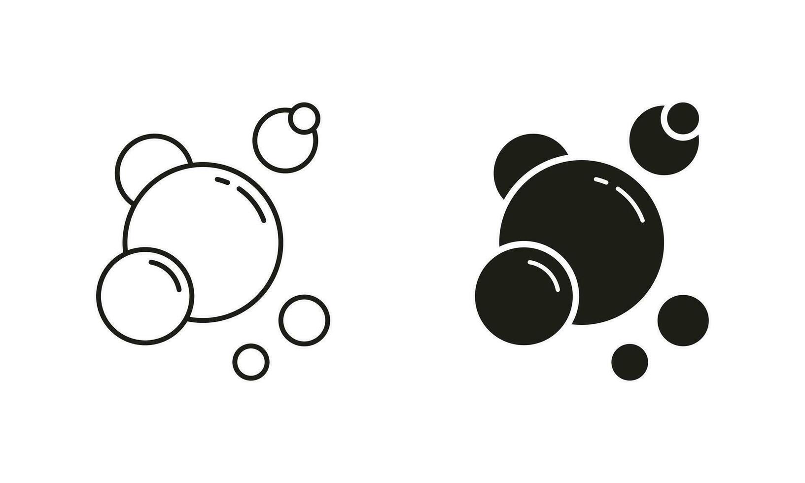 Sphere Foam Pictogram, Clean Water. Soap Bubble Line and Silhouette Black Icon Set. Air Oxygen. Champagne Drops, Soda Symbol Collection. Underwater Ball. Isolated Vector Illustration.