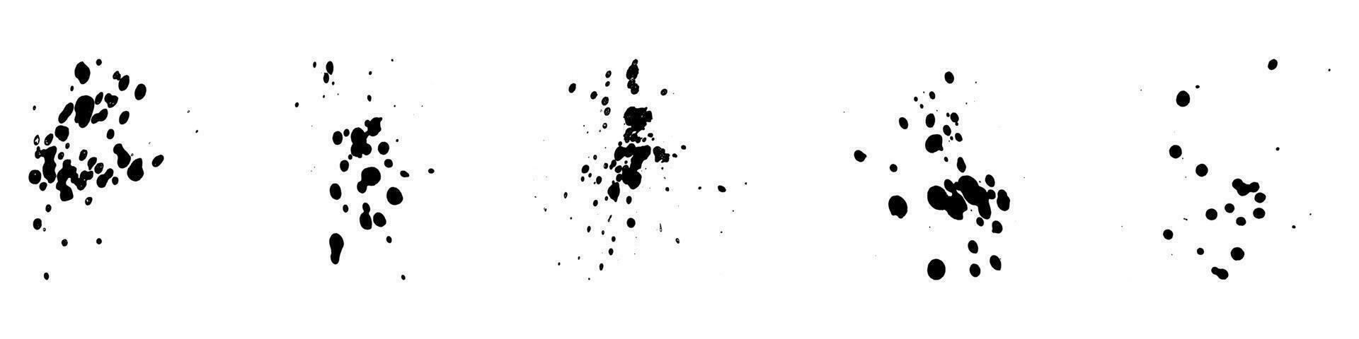 Inkblot Splat Collection, Stain Texture. Paint Brush Dirty Splatter Set. Abstract Ink Splash. Rough Black Spatter. Grunge Effect Design Element. Messy Paintbrush Splotch. Isolated Vector Illustration.