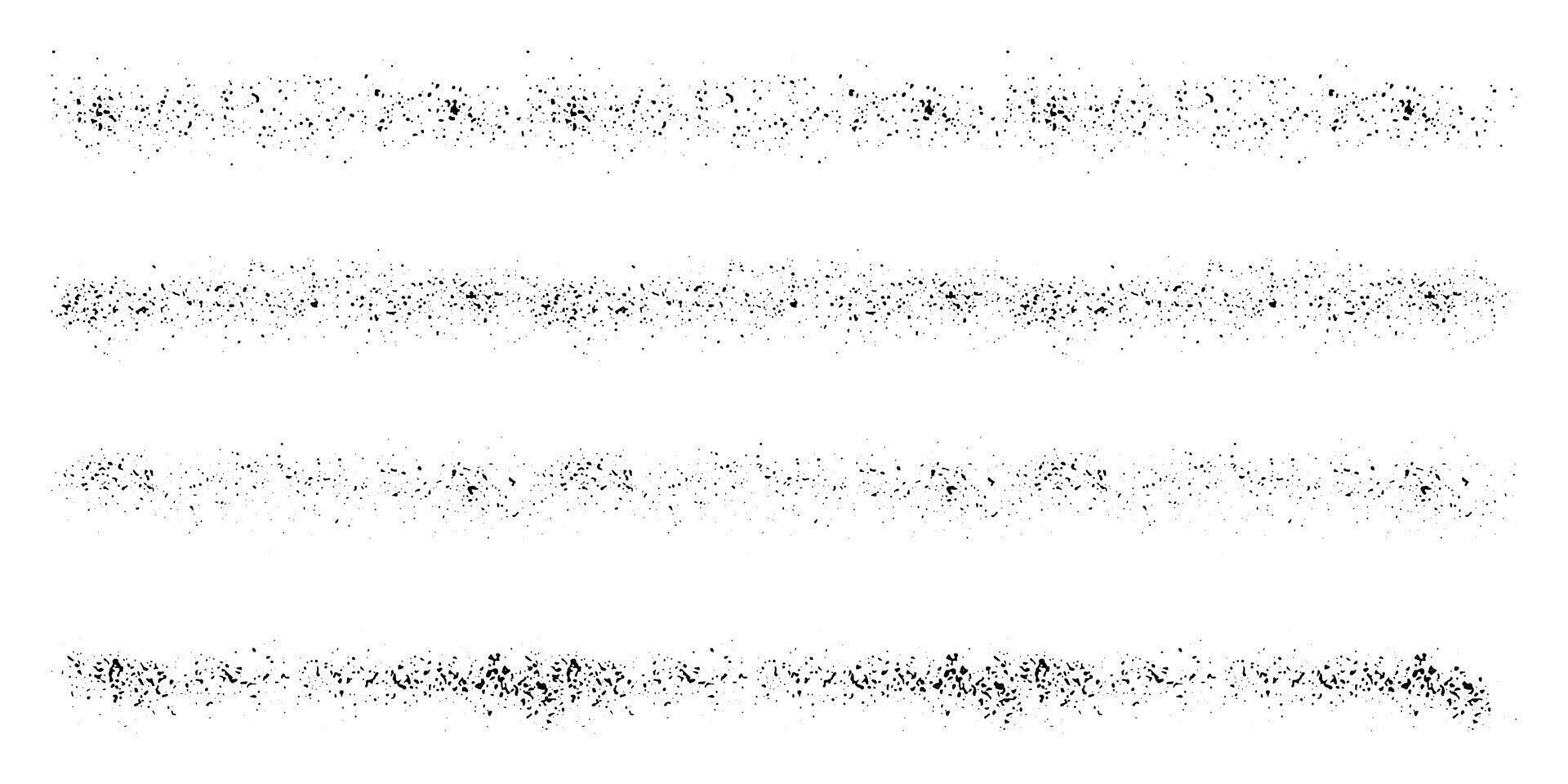 Grunge Texture Stroke Set. Line Splatter Collection. Abstract Design Element. Stipple Brush, Spray Paint. Spatter, Black Halftone Brushstroke. Stripe Splash Effect. Isolated Vector Illustration.