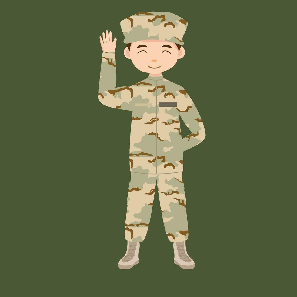 militar infantería. dibujos animados soldado aislado dibujo. vector Arte de Ejército combate fuerza. hombre en uniforme yendo a guerra. patriótico soldado luchando para libertad. infantería héroe veterano.