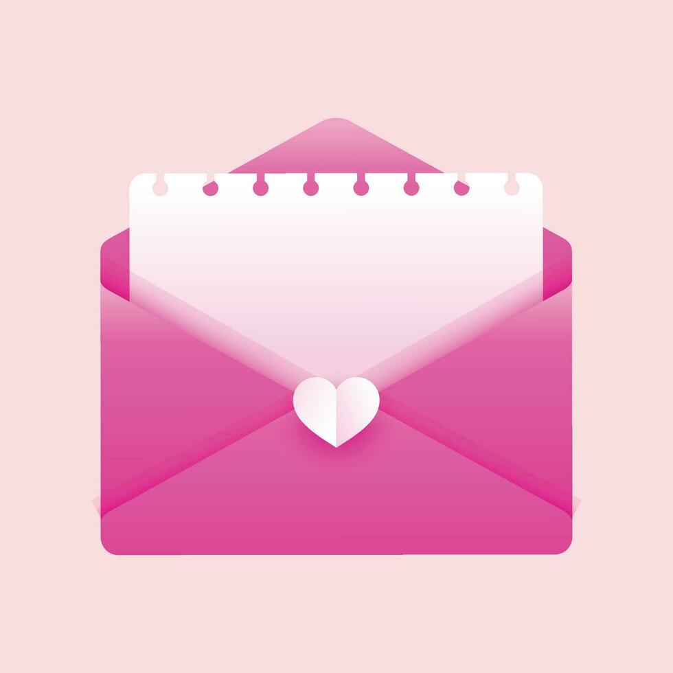 Vector greeting card for valentine's day. opened envelope with card and heart