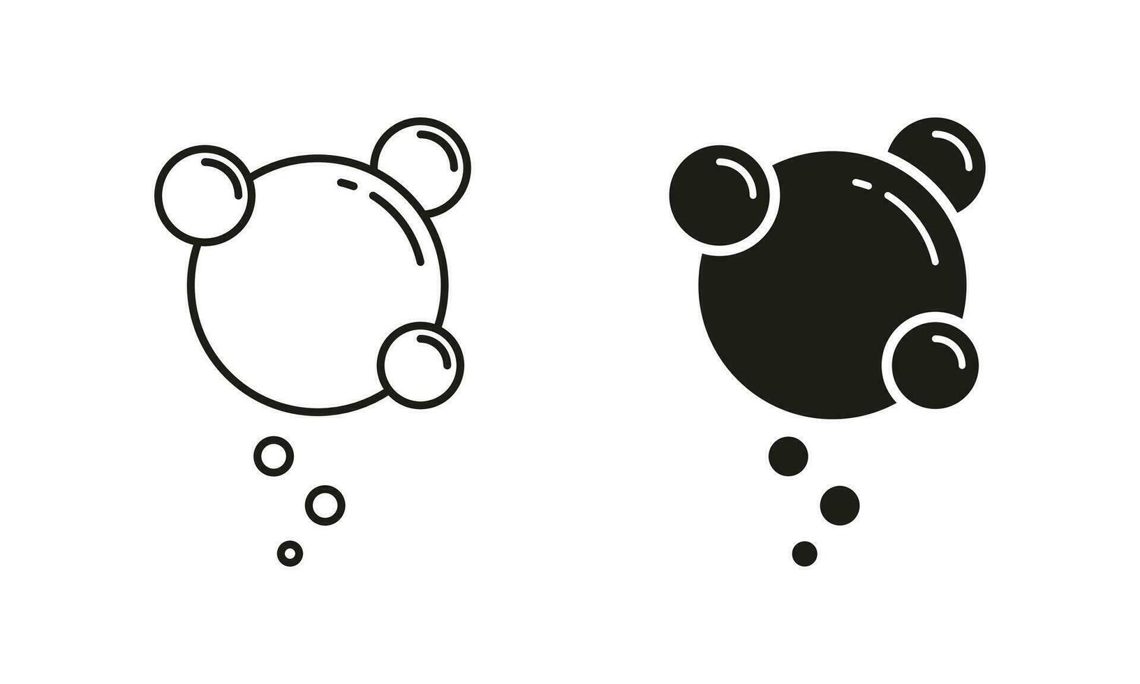 Bubble Soap, Foam, Soda Pictogram. Air Oxygen Symbol Collection. Clean Water Line and Silhouette Black Icon Set. Underwater Ball. Clear Aqua, Champagne Sphere Drops. Isolated Vector Illustration.