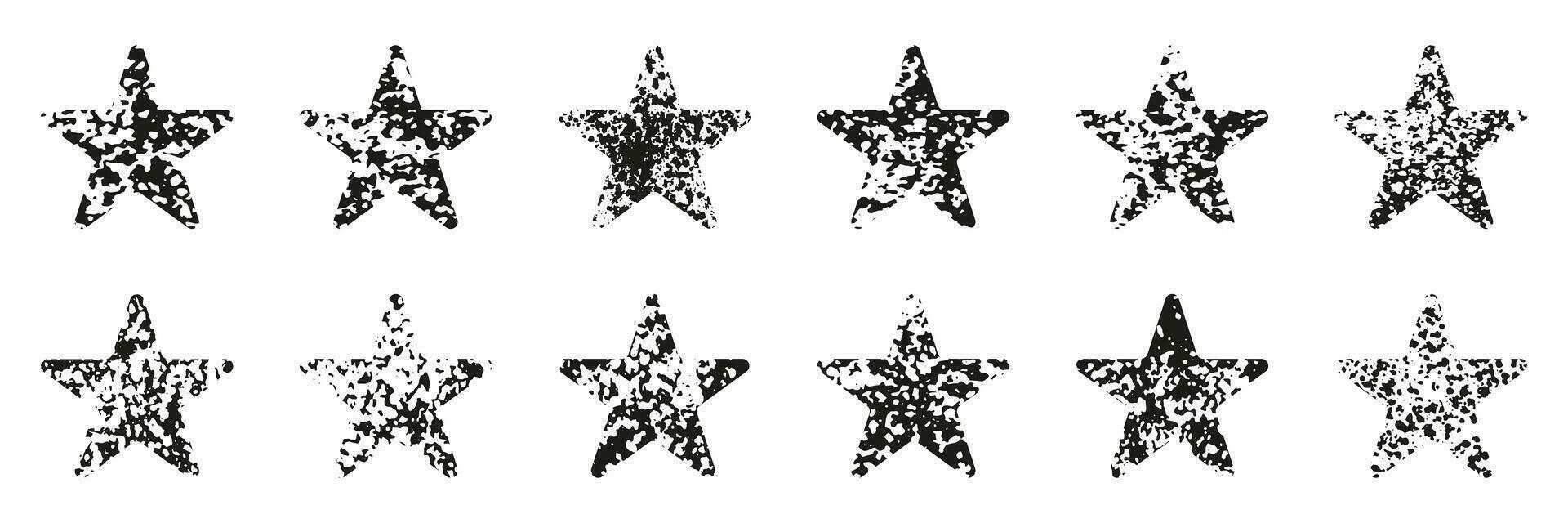 grunge textura en estrella forma colocar. Clásico resumen diseño elemento. sucio antiguo sello recopilación. retro afligido negro estrella símbolo. aislado vector ilustración.