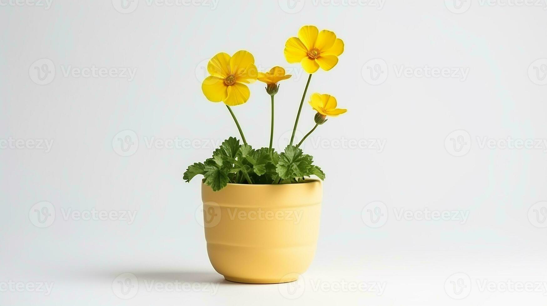 Photo of Buttercup flower in pot isolated on white background. Generative AI