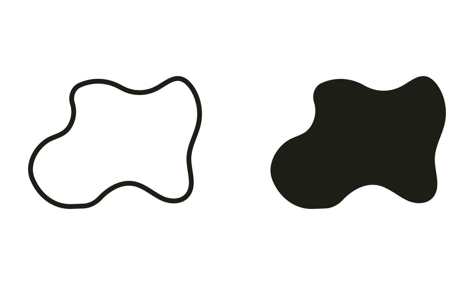 Organic Blotch, Random Fluid Shape Line and Silhouette Black Set. Irregular Liquid Design Form. Abstract Amorphous Splodge. Stone, Pebble Collection. Isolated Vector Illustration.