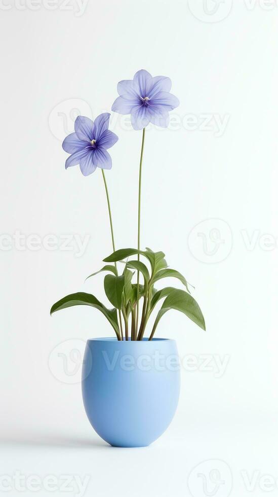 Photo of Balloon flower in pot isolated on white background. Generative AI