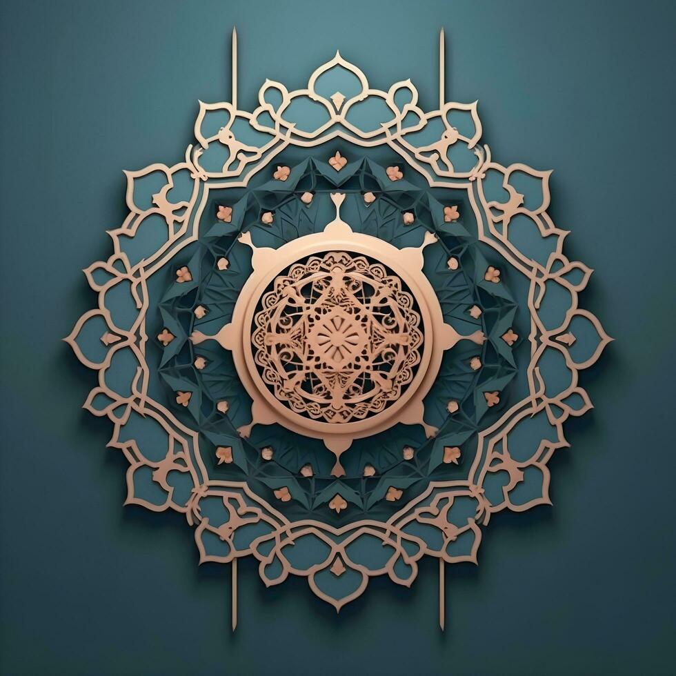 eid Mubarak saludo con Marruecos modelo ornamento. islámico vector diseño. ai generado foto