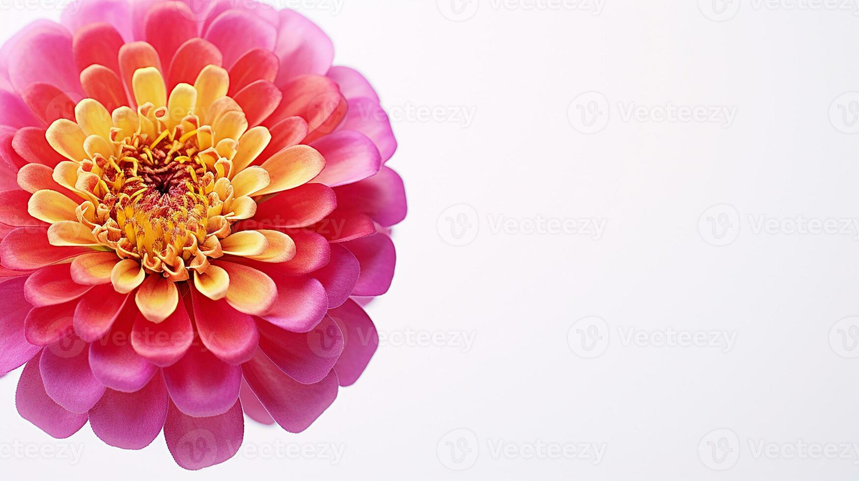 Photo of beautiful Zinnia flower isolated on white background. Generative AI