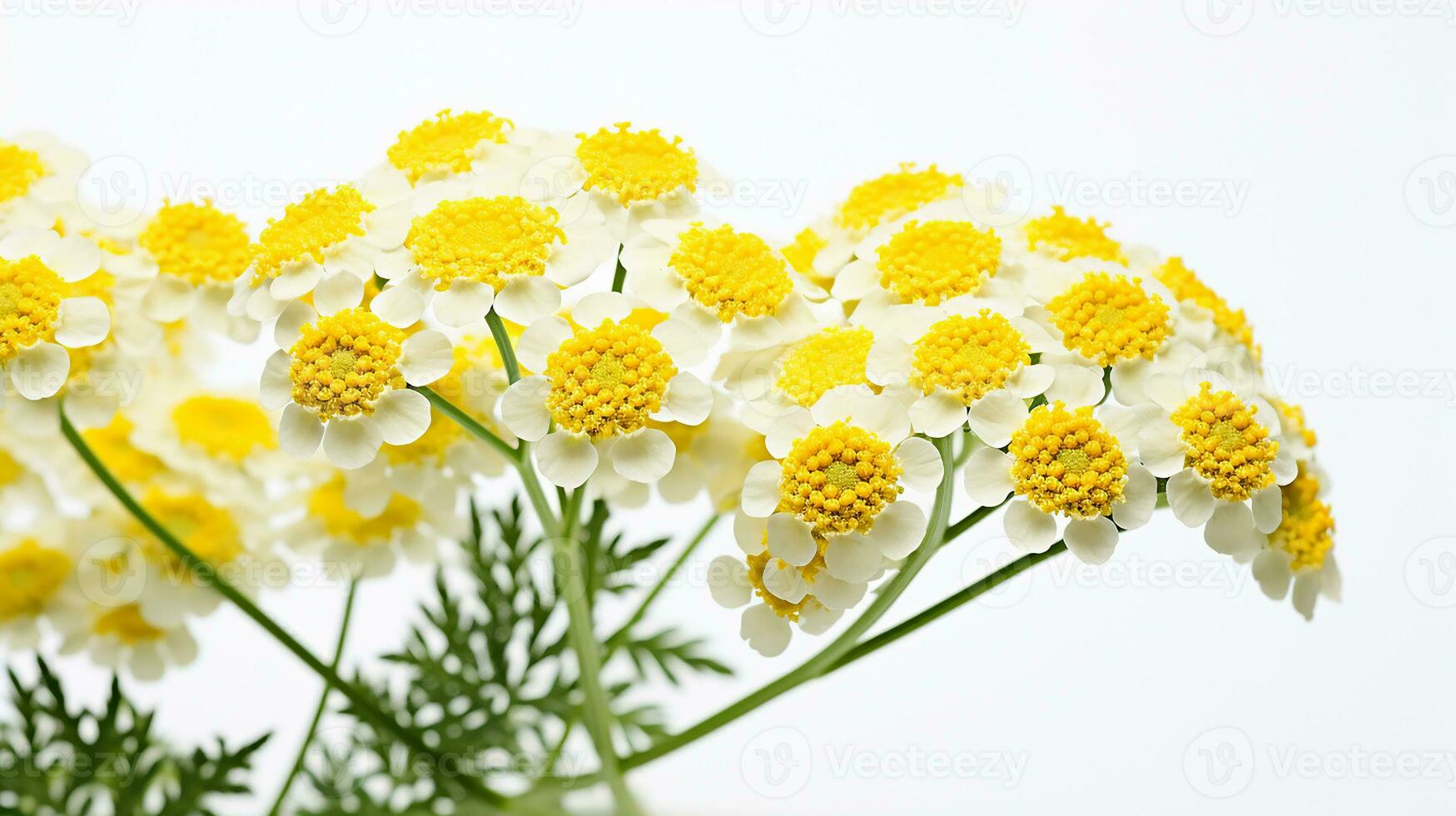 Photo of beautiful Yarrow flower isolated on white background. Generative AI