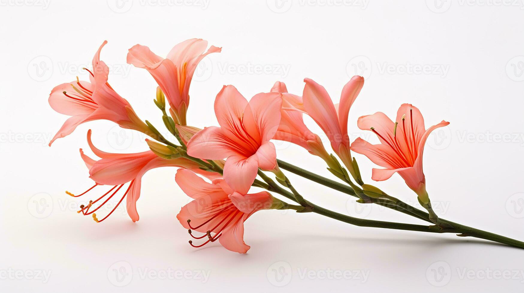 Photo of beautiful Watsonia flower isolated on white background. Generative AI