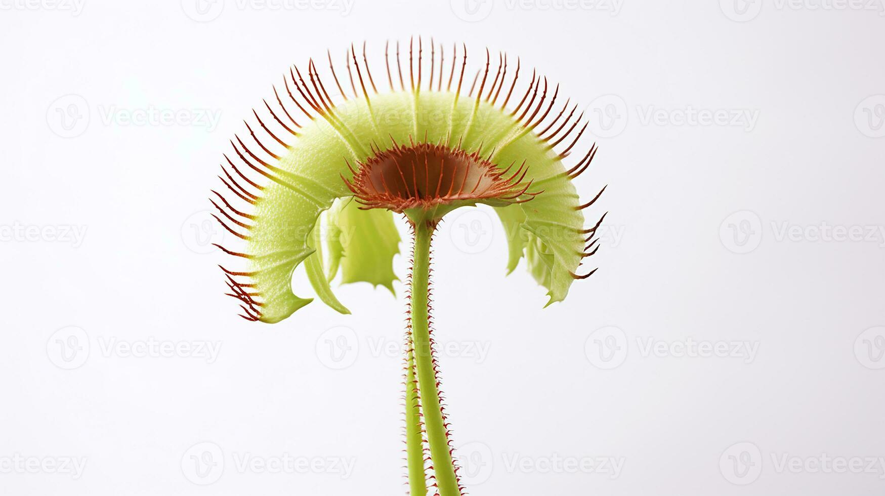 Photo of beautiful Venus Flytrap flower isolated on white background. Generative AI