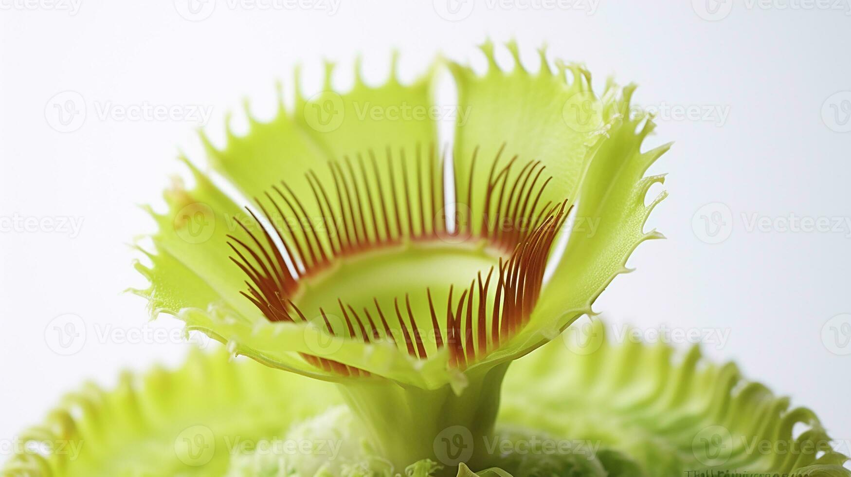 Photo of beautiful Venus Flytrap flower isolated on white background. Generative AI