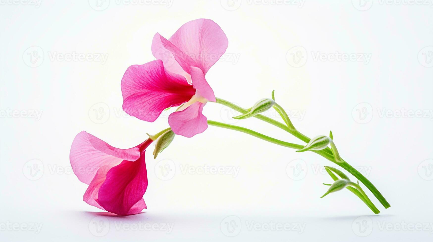 Photo of beautiful Sweet Pea flower isolated on white background. Generative AI