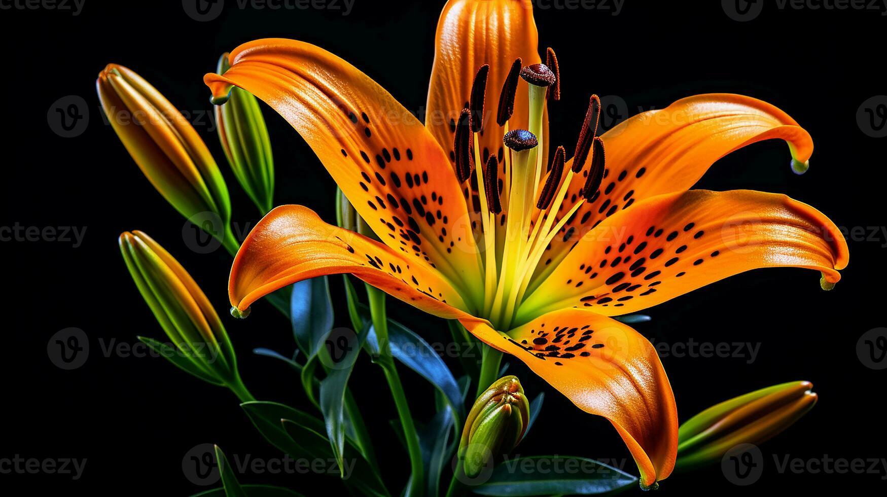 Photo of beautiful Tiger Lily flower isolated on white background. Generative AI