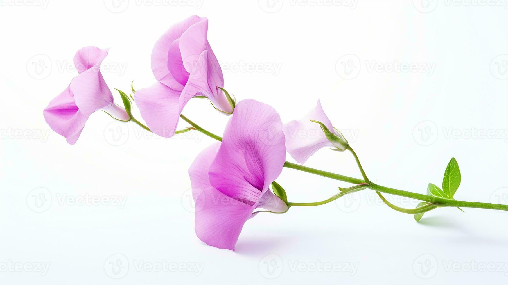 Photo of beautiful Sweet Pea flower isolated on white background. Generative AI