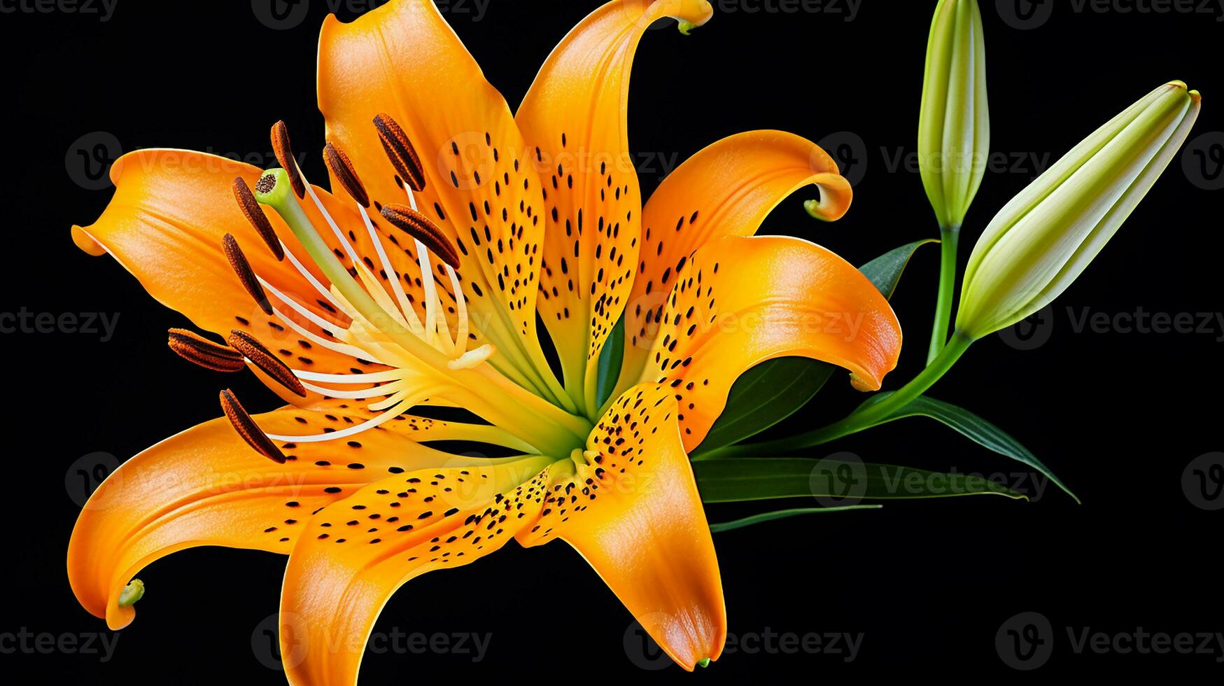Photo of beautiful Tiger Lily flower isolated on white background. Generative AI
