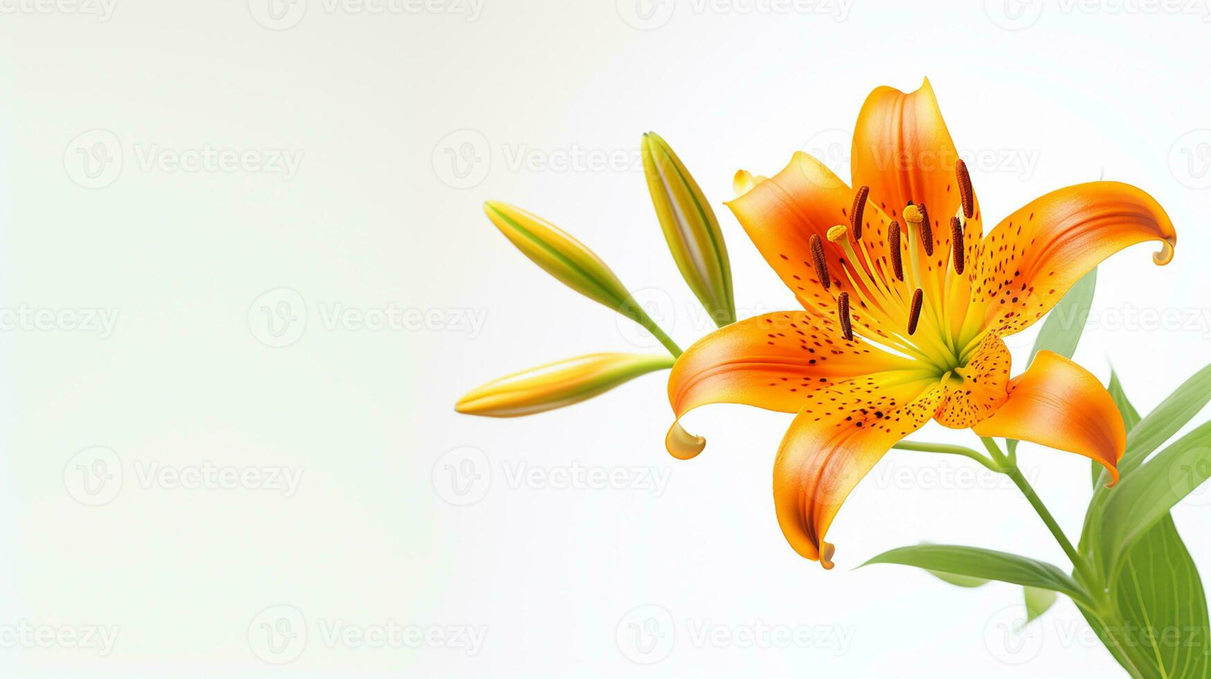 Photo of beautiful Tiger Lily flower isolated on white background. Generative AI