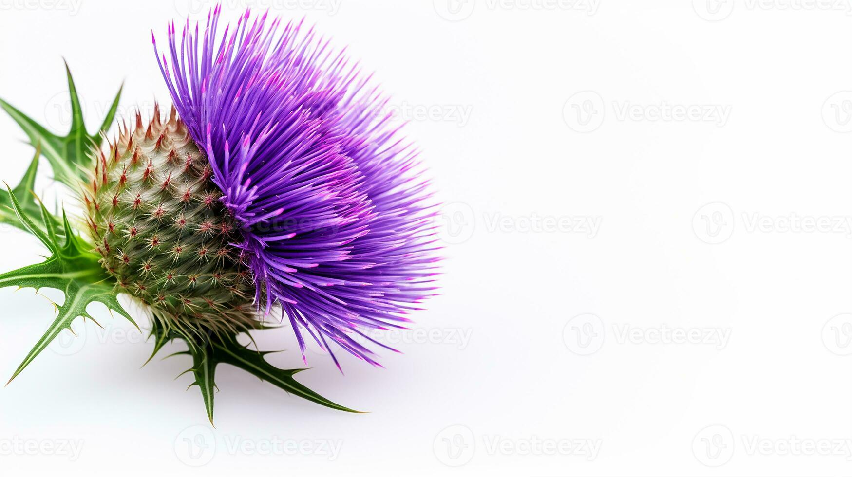 Photo of beautiful Thistle flower isolated on white background. Generative AI