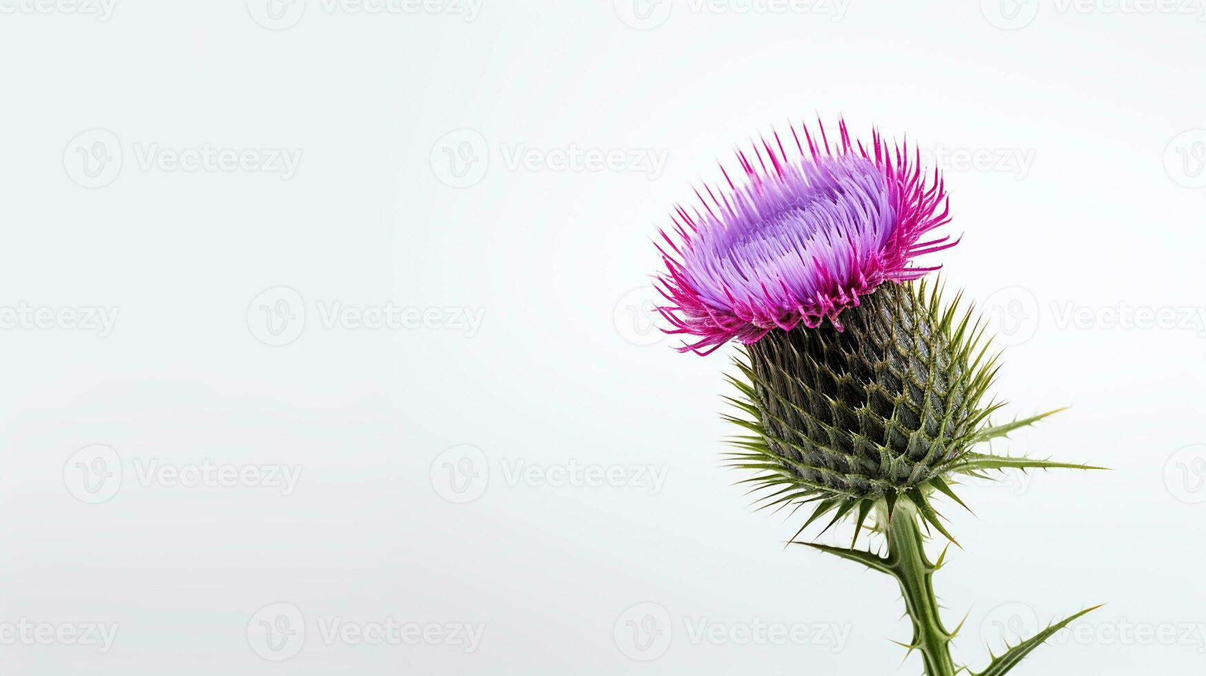 Photo of beautiful Thistle flower isolated on white background. Generative AI