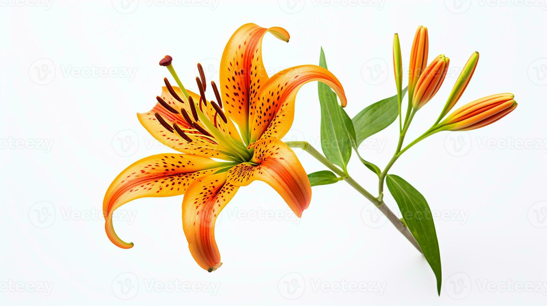 Photo of beautiful Tiger Lily flower isolated on white background. Generative AI