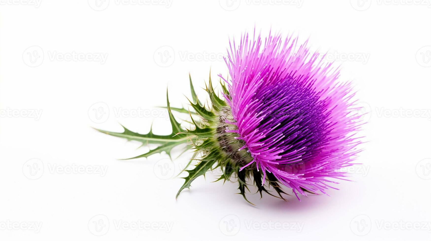 Photo of beautiful Thistle flower isolated on white background. Generative AI