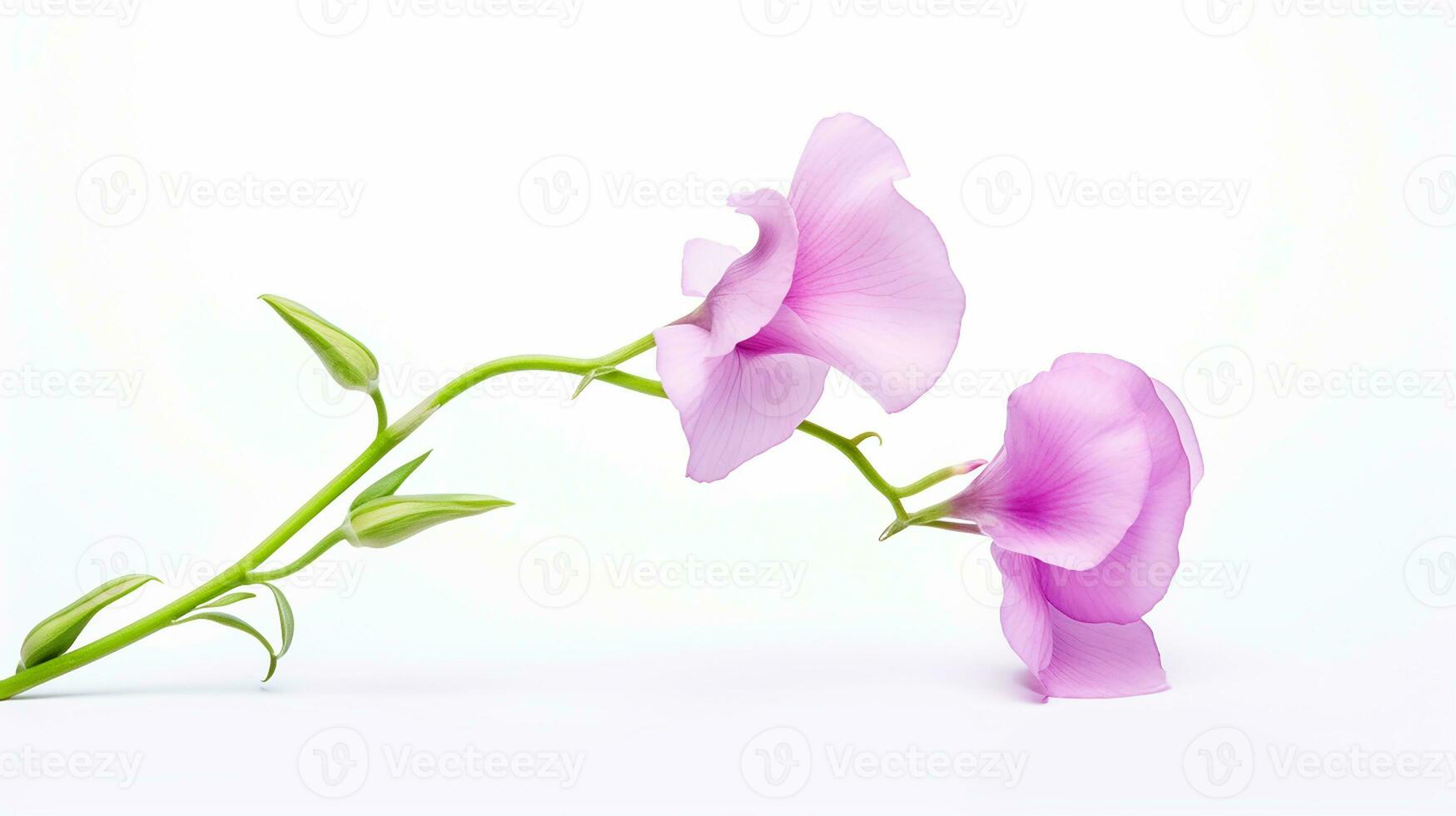 Photo of beautiful Sweet Pea flower isolated on white background. Generative AI