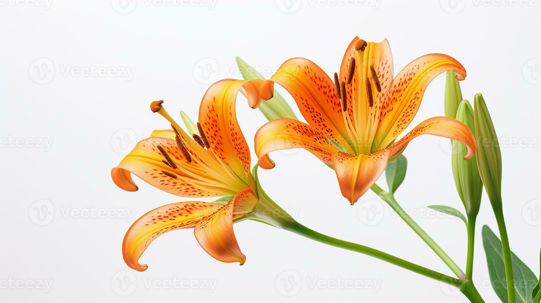 Photo of beautiful Tiger Lily flower isolated on white background. Generative AI