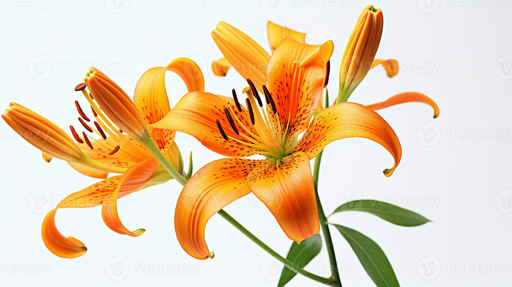 Photo of beautiful Tiger Lily flower isolated on white background. Generative AI
