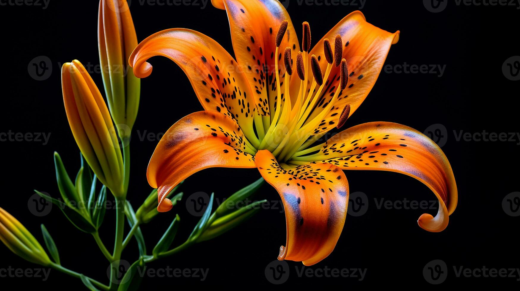 Photo of beautiful Tiger Lily flower isolated on white background. Generative AI