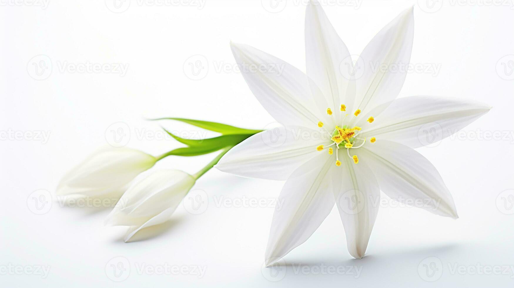 Photo of beautiful Star of Bethlehem flower isolated on white background. Generative AI