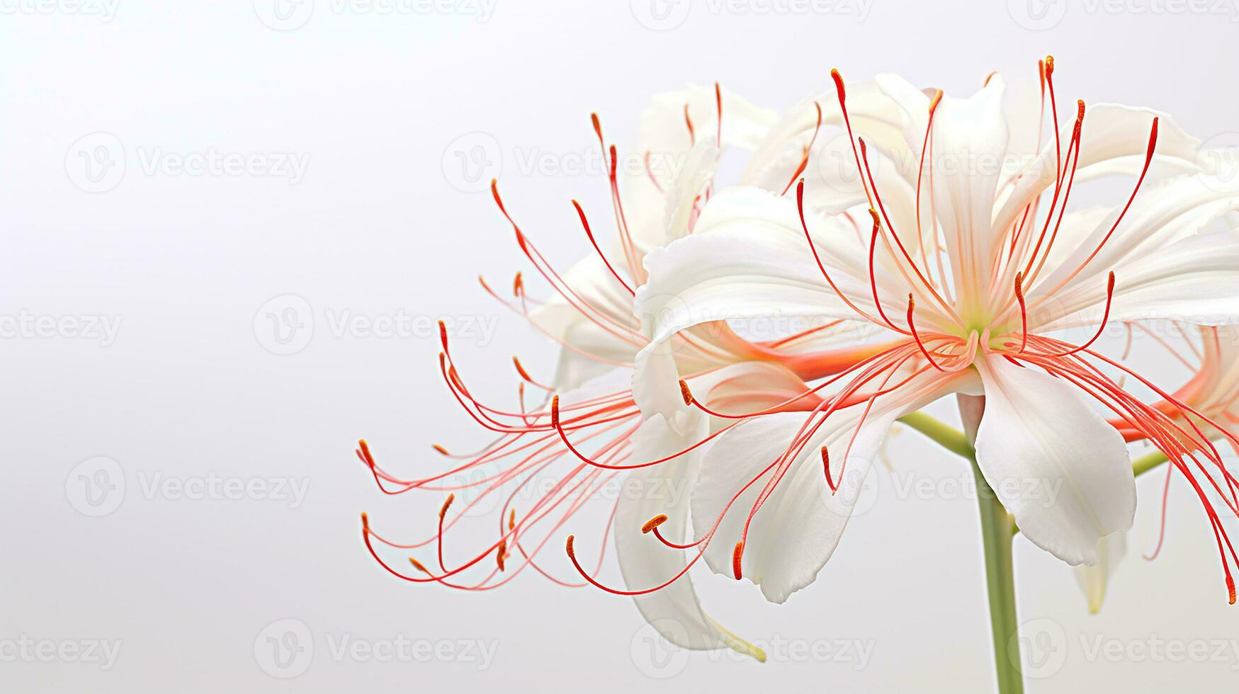 Photo of beautiful Spider Lily flower isolated on white background. Generative AI