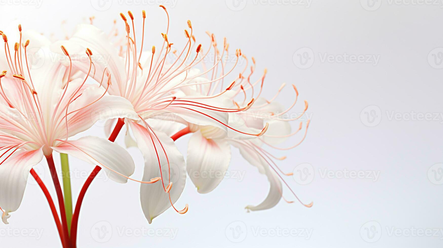 Photo of beautiful Spider Lily flower isolated on white background. Generative AI