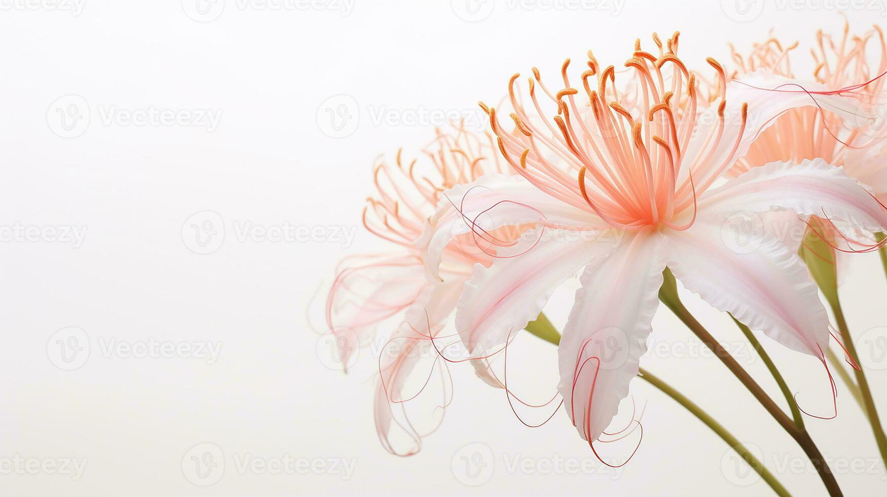 Photo of beautiful Spider Lily flower isolated on white background. Generative AI
