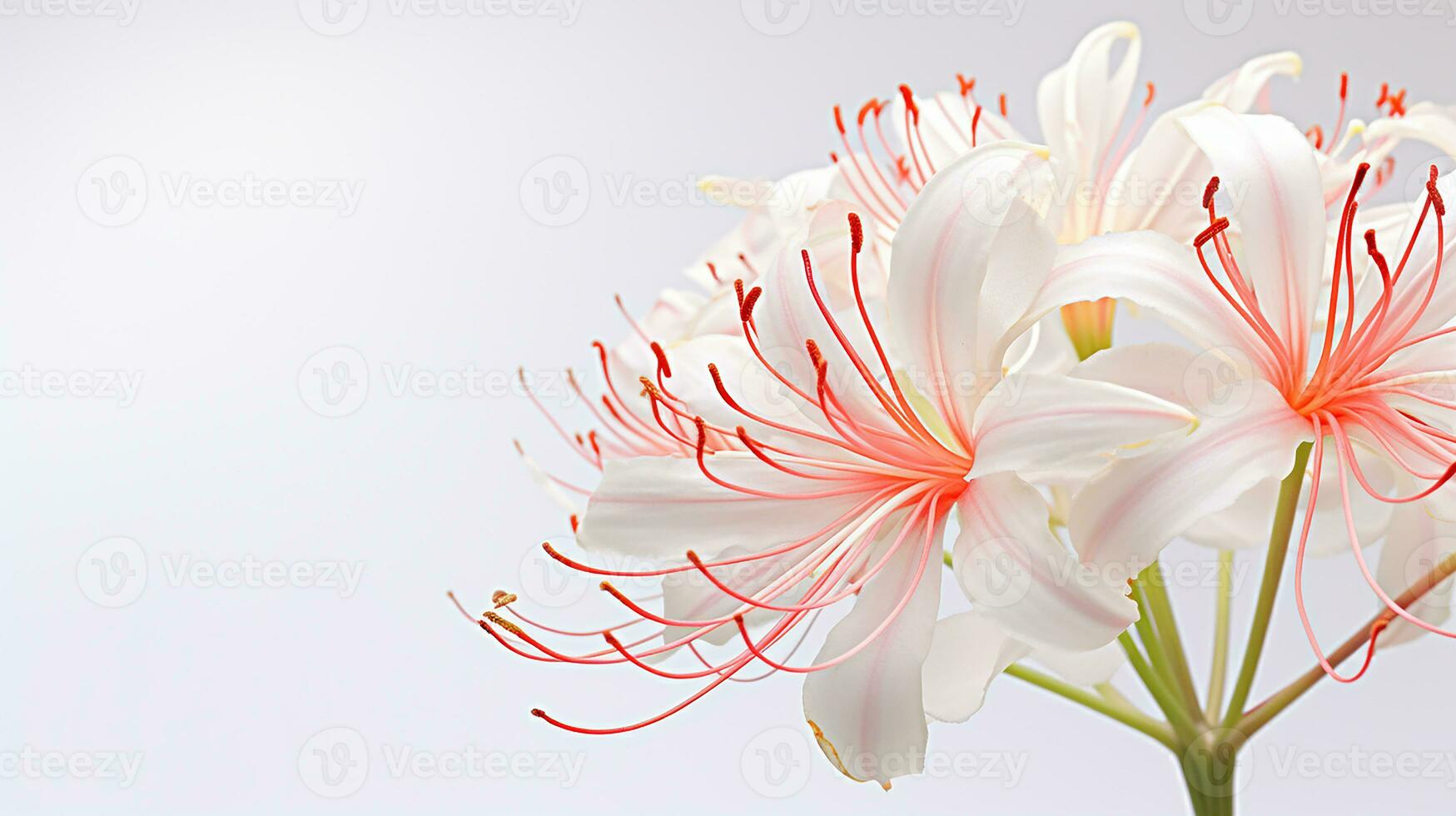 Photo of beautiful Spider Lily flower isolated on white background. Generative AI