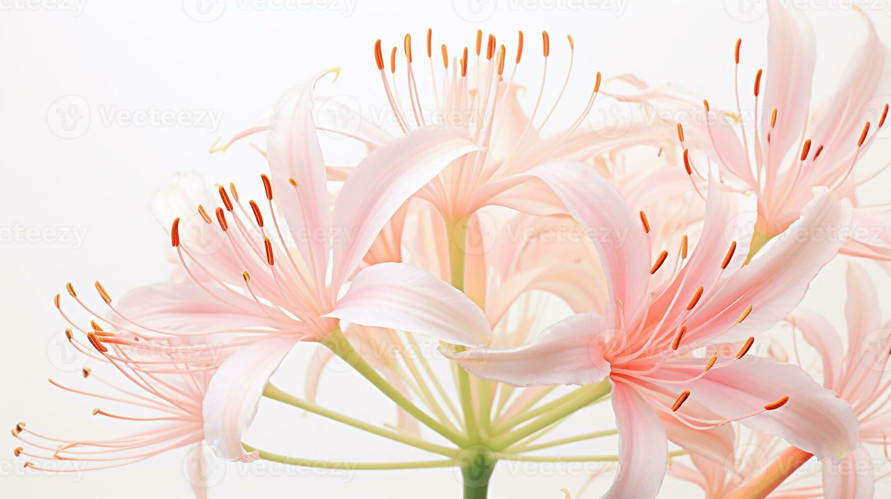 Photo of beautiful Spider Lily flower isolated on white background. Generative AI